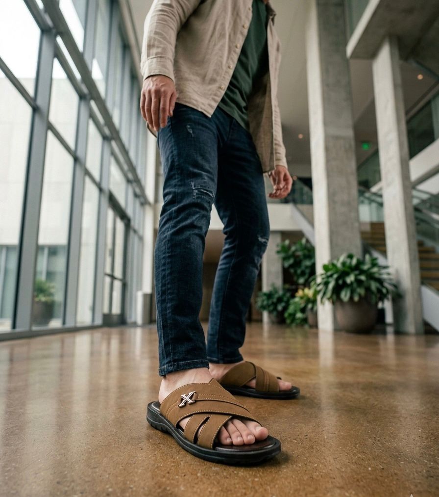 Men Sweat Leather Slipper