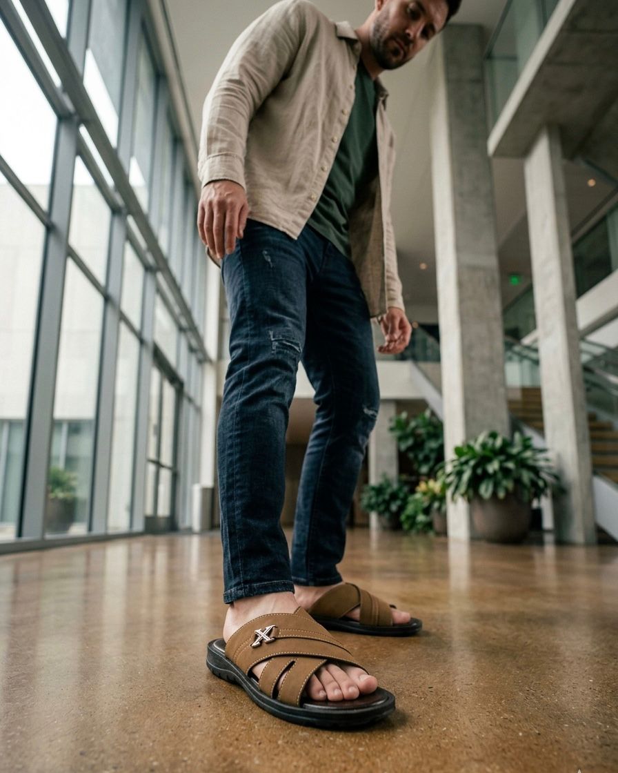 Men Sweat Leather Slipper