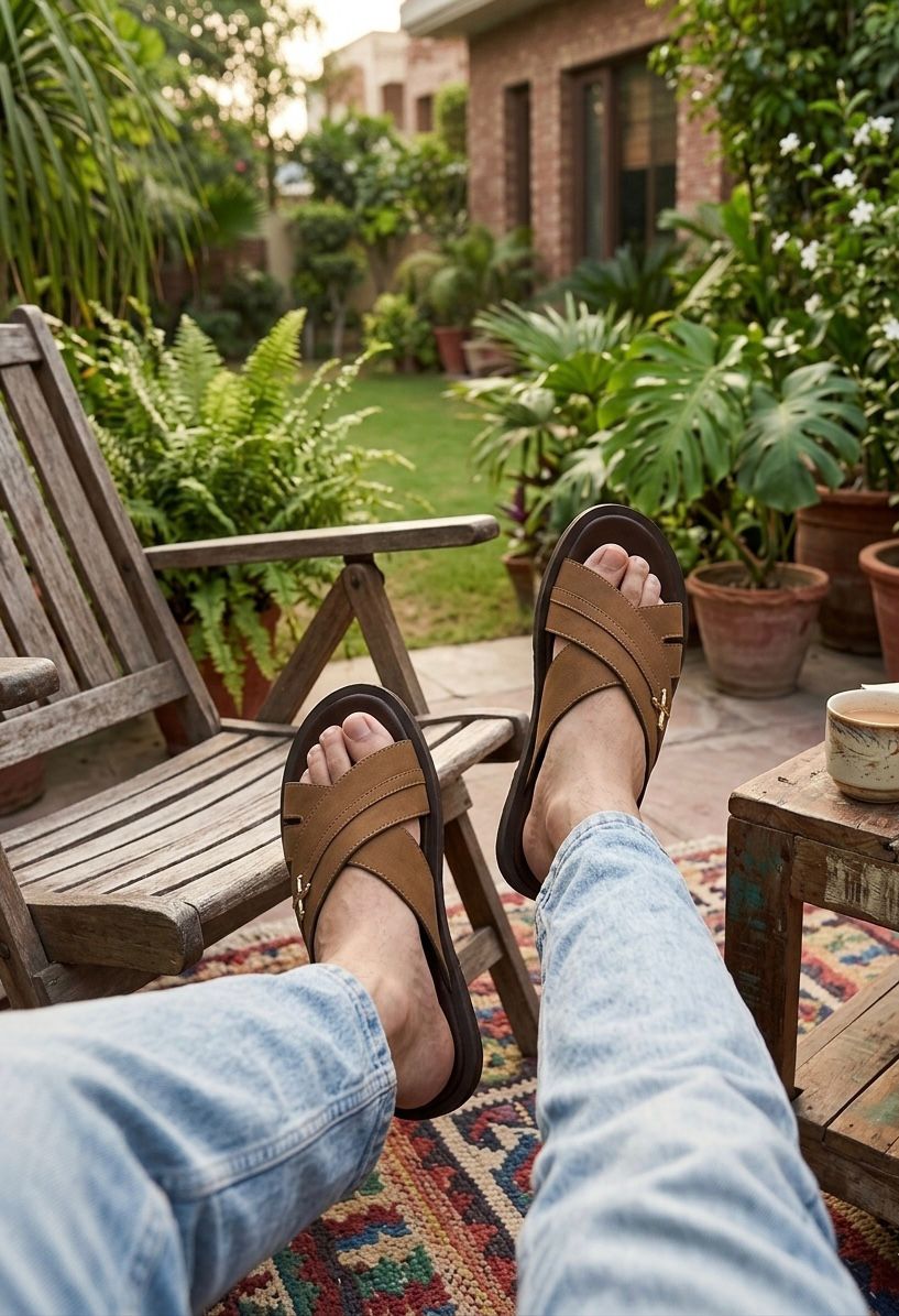 Men Sweat Leather Slipper